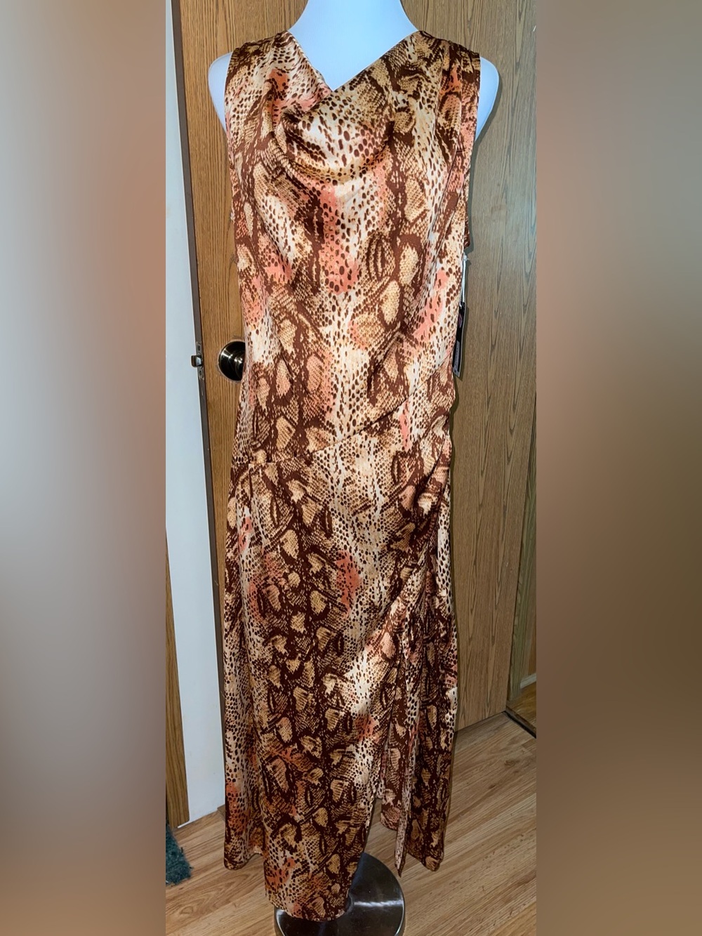 Worthington Brown Snake-Print Maxi Dress